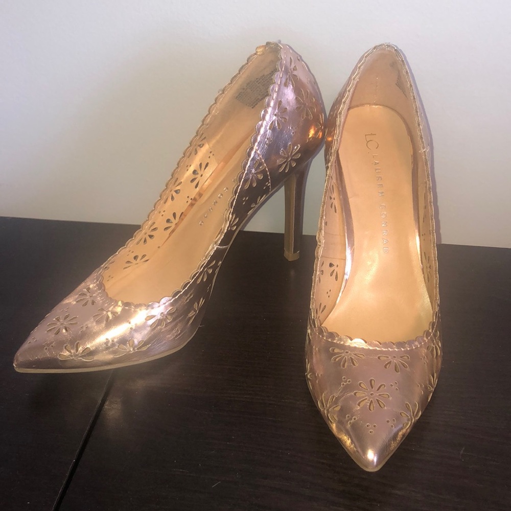 LC Lauren Conrad rose gold laser cut pumps